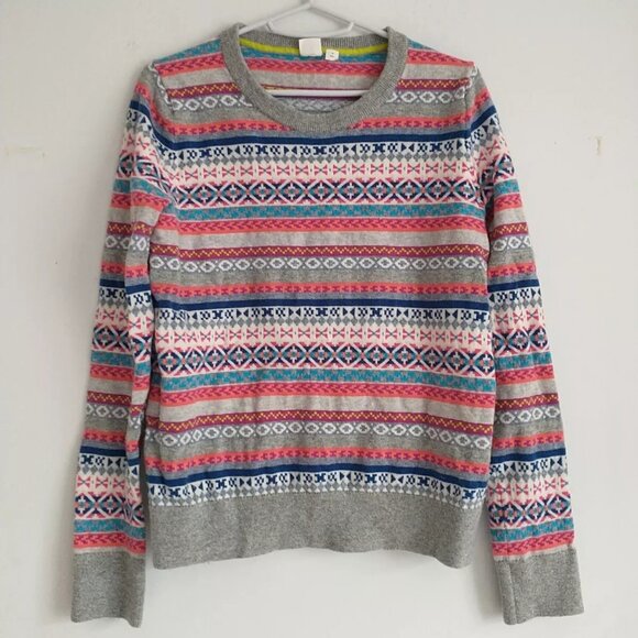 GAP Sweater Pullover Women M Multicolor Crazy Fair Isle Merino Wool Blend - Picture 1 of 7